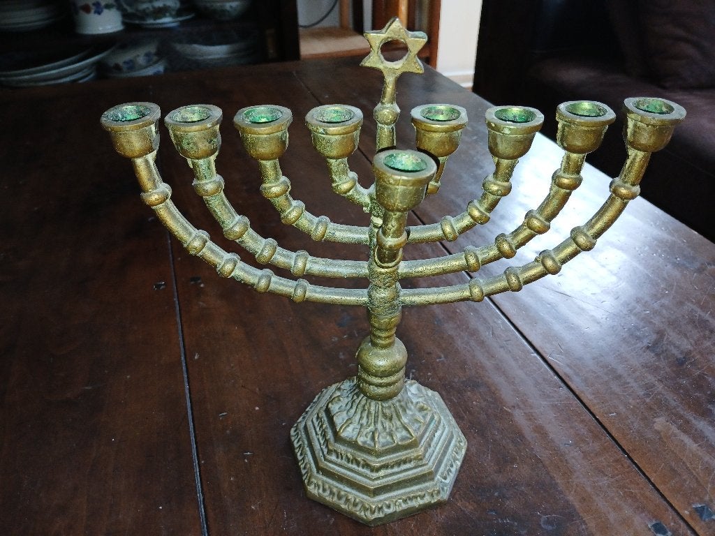 Antieke bronzen Chanoekah - Joodse kandelaar, Ophalen of Verzenden, Koper of Brons