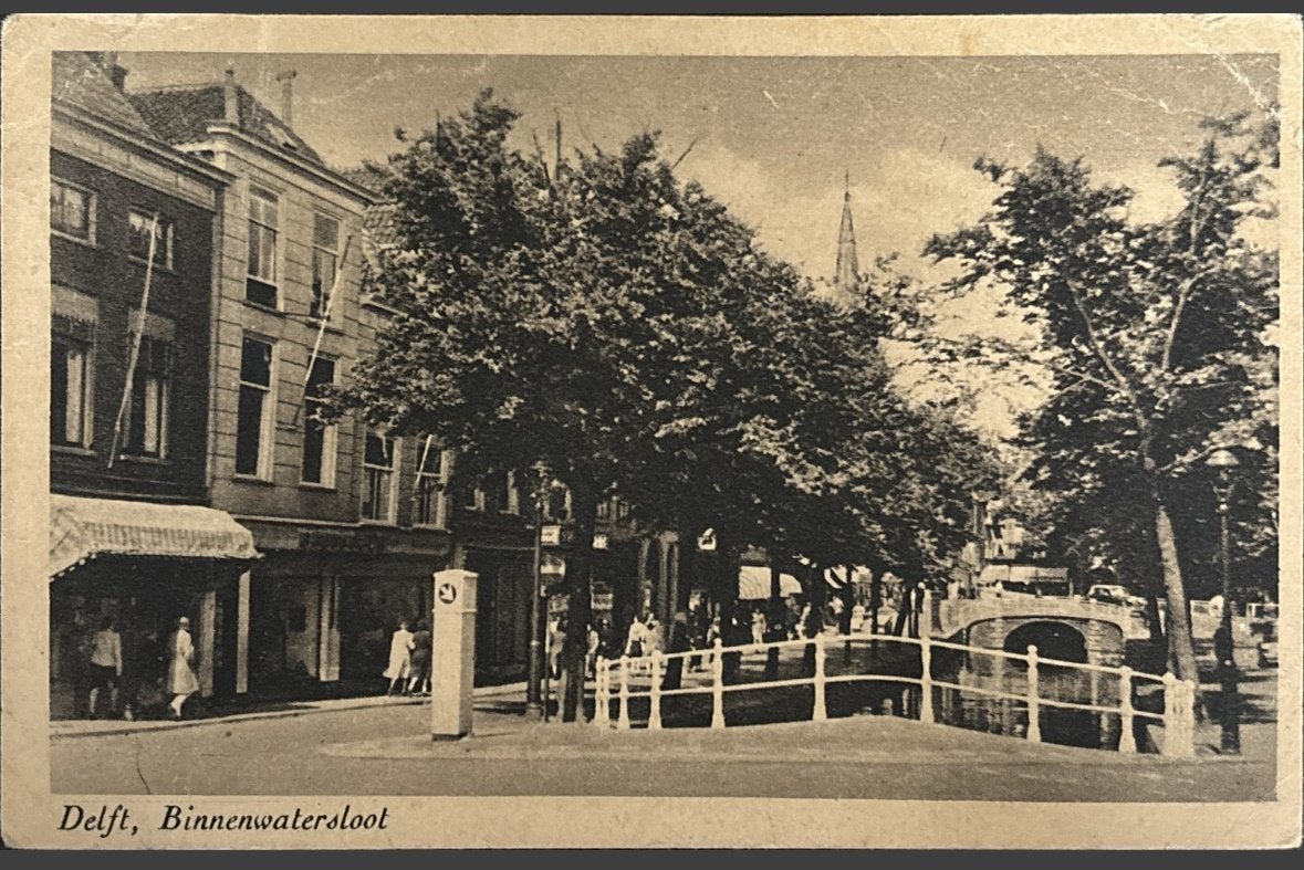 Delft, Binnenwatersloot, Ophalen of Verzenden, 1940 tot 1960, Gelopen, Zuid-Holland