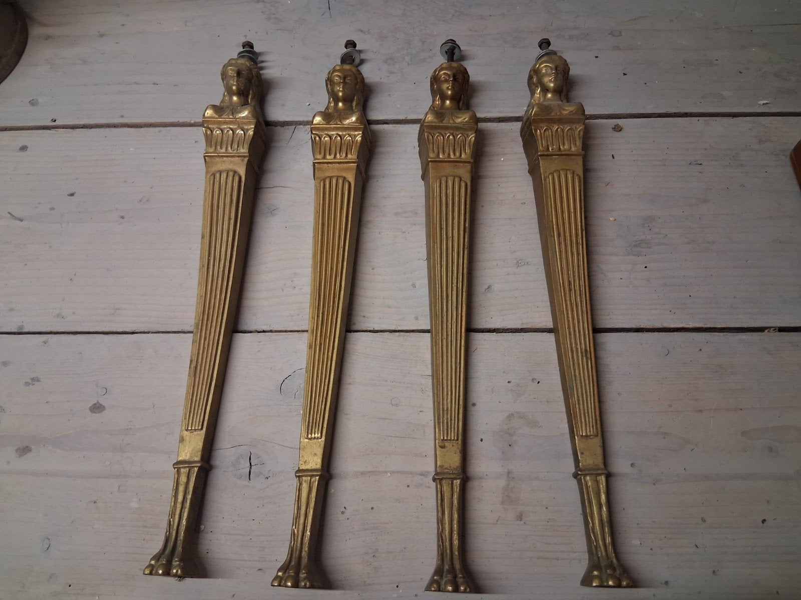 Brocante  tafelpoten  ca 42 cm messing, Ophalen of Verzenden, Rond, 50 tot 100 cm, Minder dan 50 cm