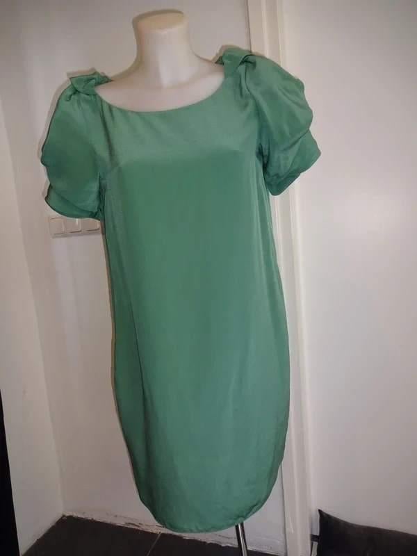Valentino groene zijden jurk pof mouw lagen, Kleding | Dames, Verzenden, Zo goed als nieuw, Knielengte, Maat 36 (S)