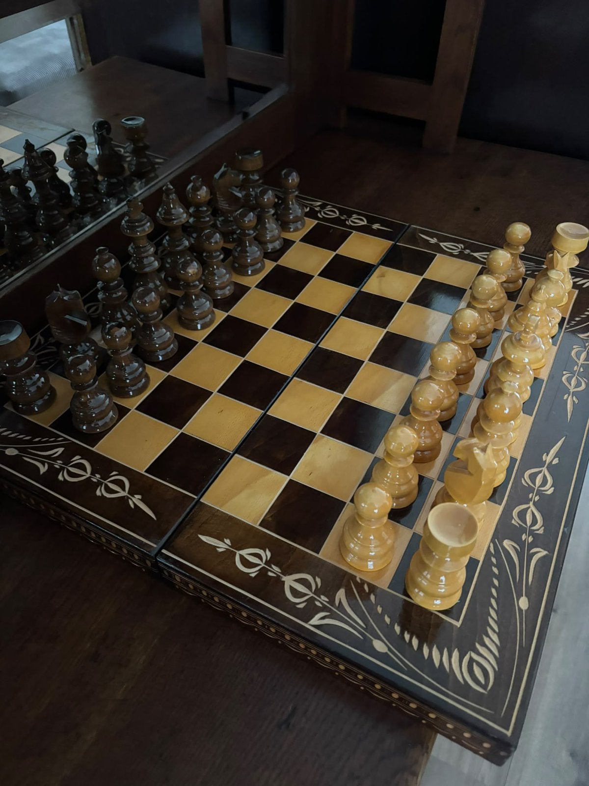 Houten 2-in-1 Spelset: Luxe Schaakspel & Backgammon, Ophalen of Verzenden, Zo goed als nieuw