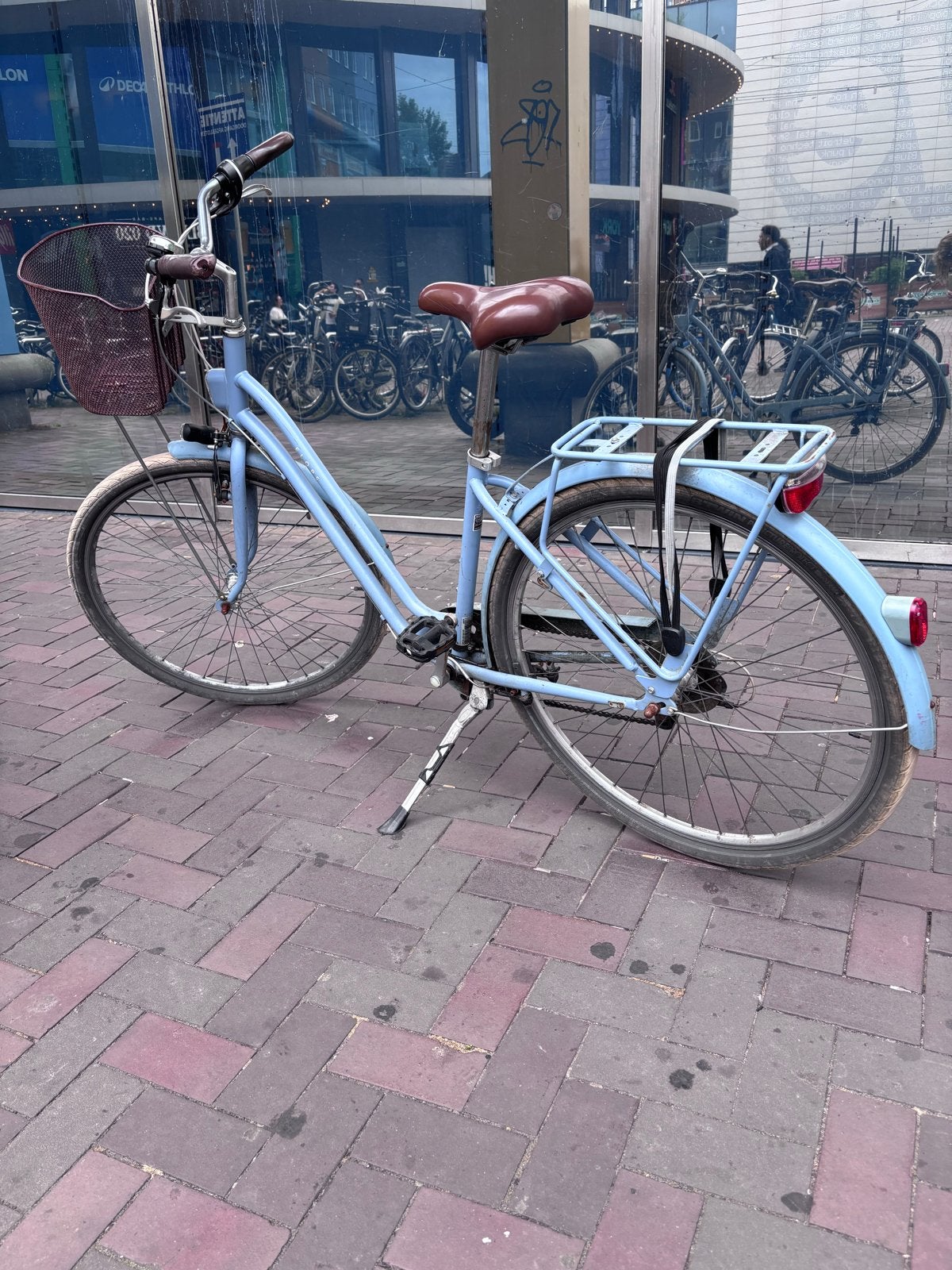 Decathlon City bike Lichtblauwe stadsfiets, Gebruikt, Velgrem, Versnellingen, 50 tot 53 cm