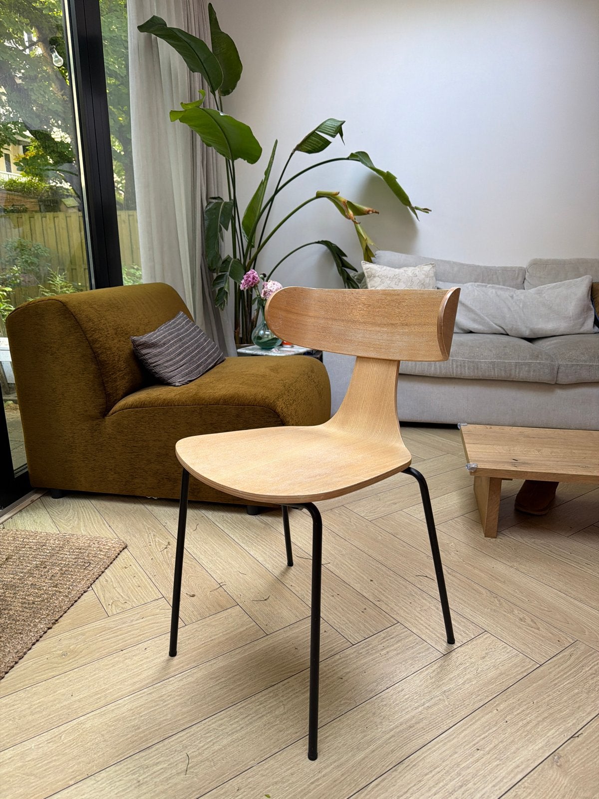 Woood Form Stoel Hout Eiken Zwart Staal - Mid Century Modern, Overige kleuren, Ophalen of Verzenden, Zo goed als nieuw, Eén