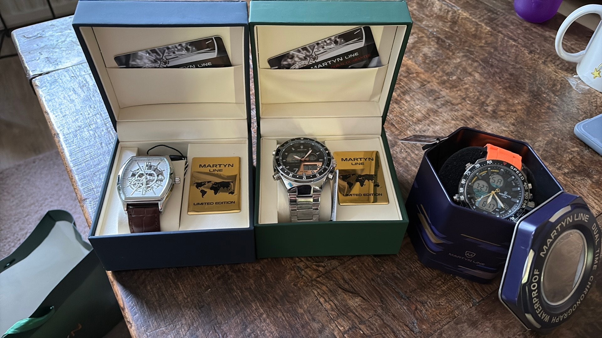 Martyn Line Limited Edition Horloges - Set van 3, Sieraden, Tassen en Uiterlijk, Horloges | Heren, Overige merken, Leer, Staal