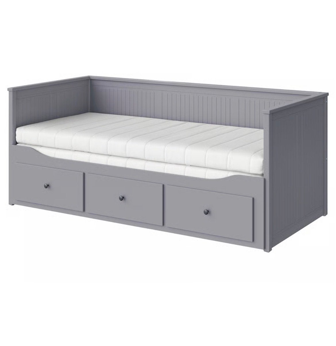 IKEA HEMNES Bedbank met 3 lades en 2 matrassen, grijs, Ophalen, Ikea HEMNES Bedbank met 3 lades, Tweepersoons, Zo goed als nieuw