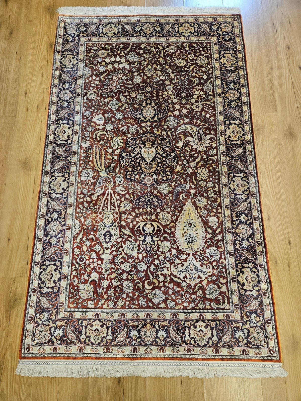 vintage handgeknoopt oosters tapijt Hereke zijde 160x91, Info@SlatsAntiek.nl, Tweedehands, Perzisch, Geel