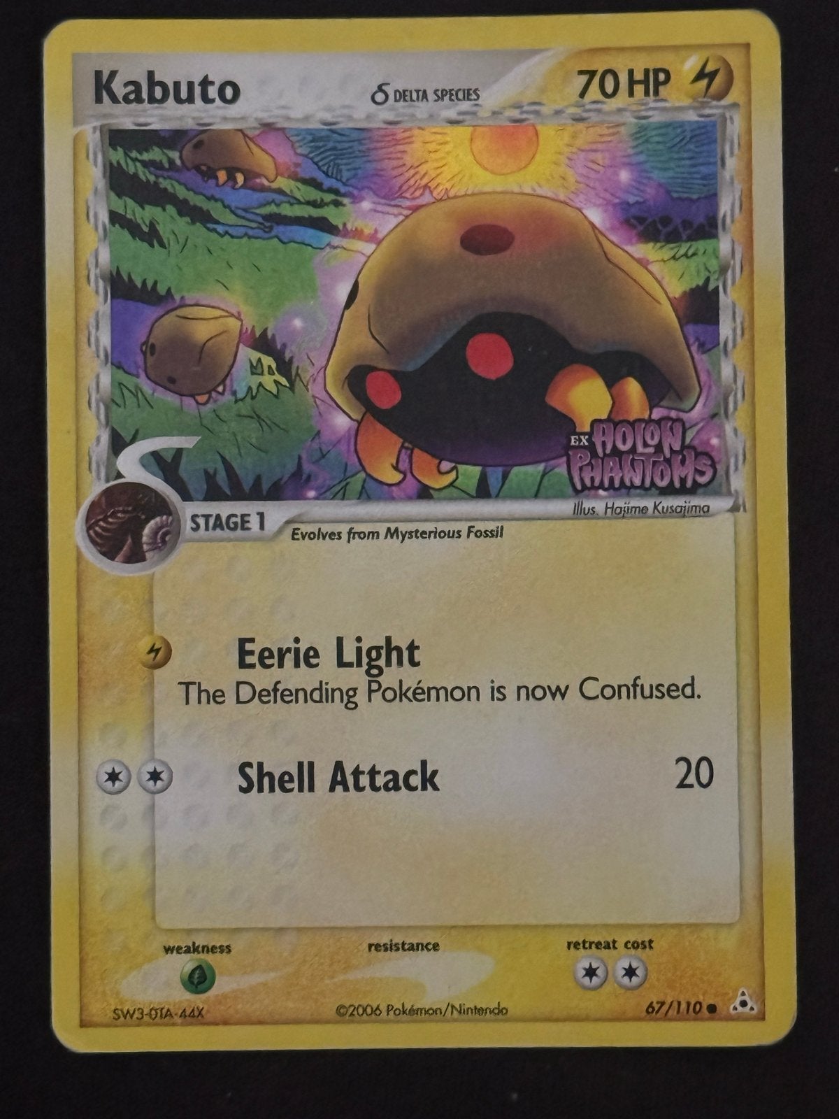 Kabuto EX Holon Phantoms 67/110 stamped rev holo., Ophalen of Verzenden, Gebruikt, Losse kaart