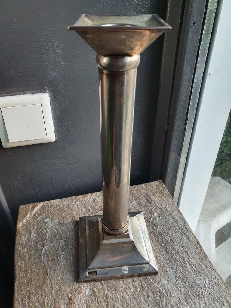 Antieke Zilveren Kandelaar - Elegant en Tijdloos, Ophalen of Verzenden, Zilver