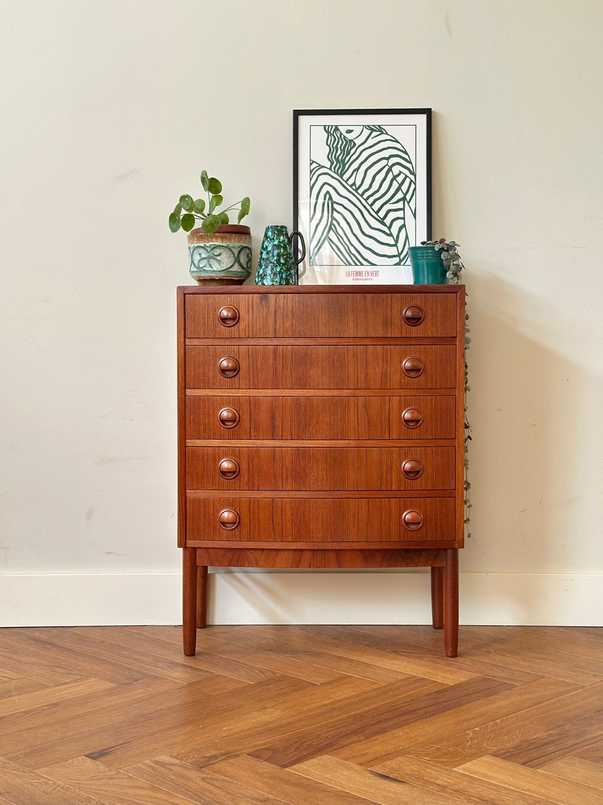 Vintage Design ladekast Kai Kristiansen hout jaren 50/60/70, Ophalen, Gebruikt, 5 laden of meer, Teakhout