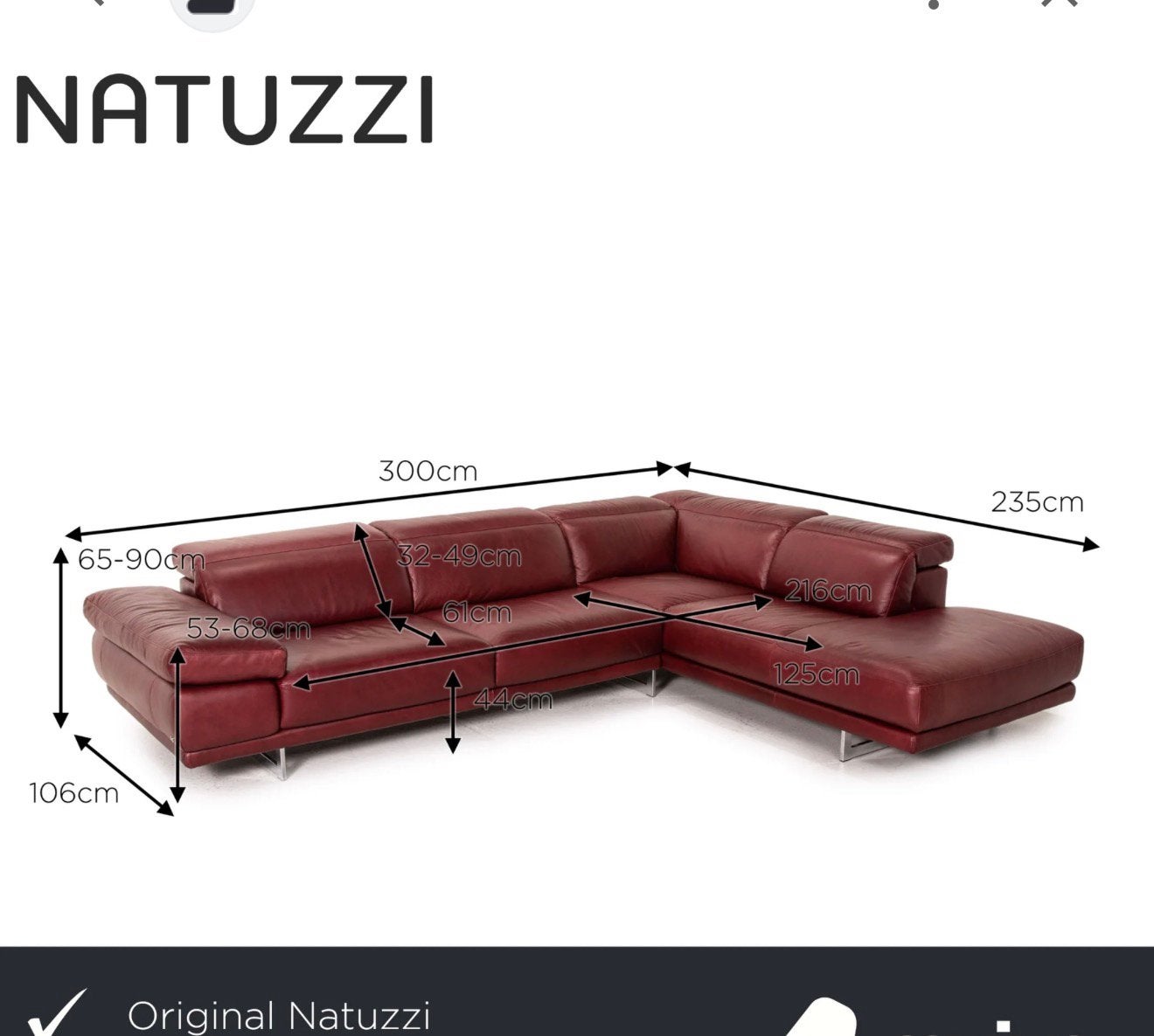 Natuzzi bank, Ophalen, Gebruikt, Leer, Modern
