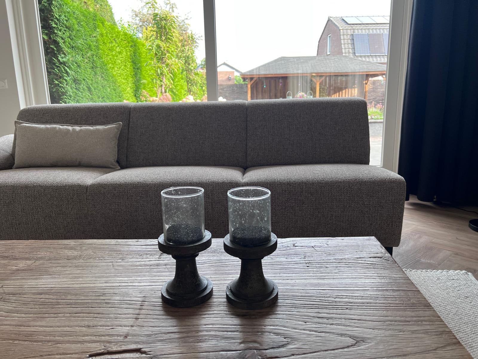 Set van 2 landelijke windlichten op houten voet, Ophalen, Zo goed als nieuw, Hout, Landelijk