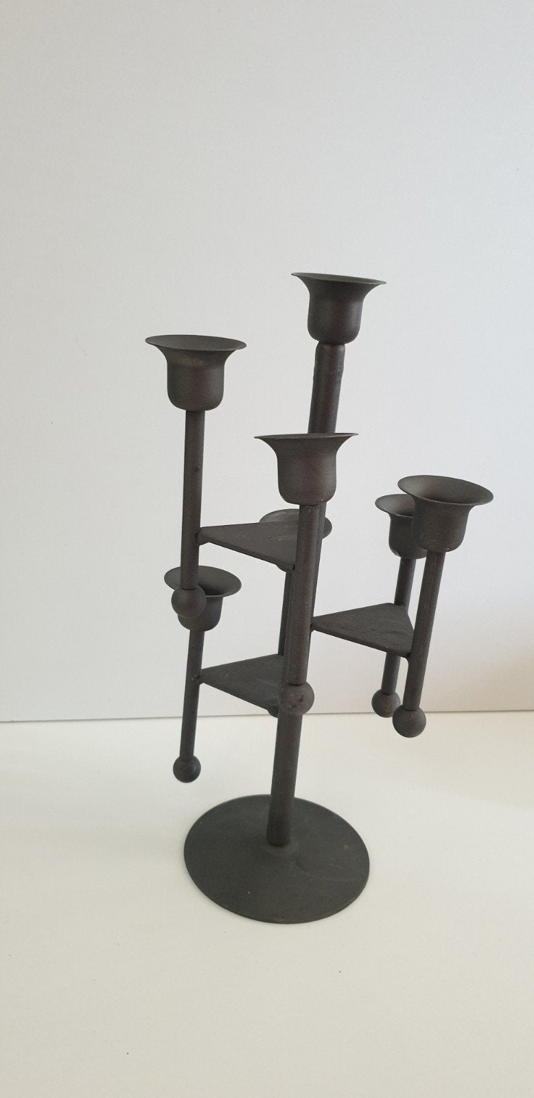 2128)vintage zwarte metalen Scandinavische kaarsenhouder, Ophalen of Verzenden, Overige materialen