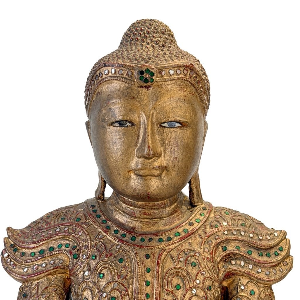 Jambupati Boeddha – Birmaans glasmozaïek – 1900, Antiek en Kunst, Overige herkomsten, Ophalen of Verzenden, Beeld, Hout