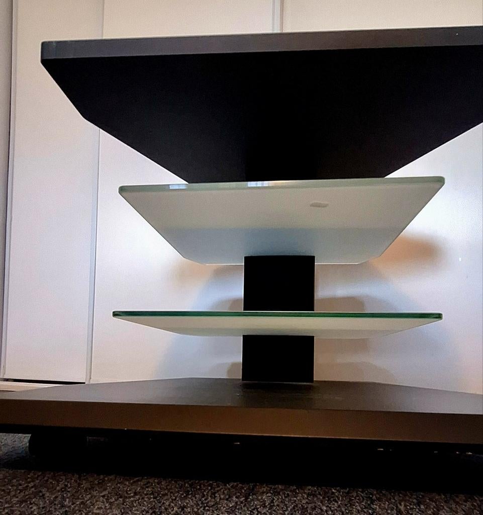 TV-meubel met glazen planken, Ophalen, Gebruikt, Glas, 100 tot 150 cm