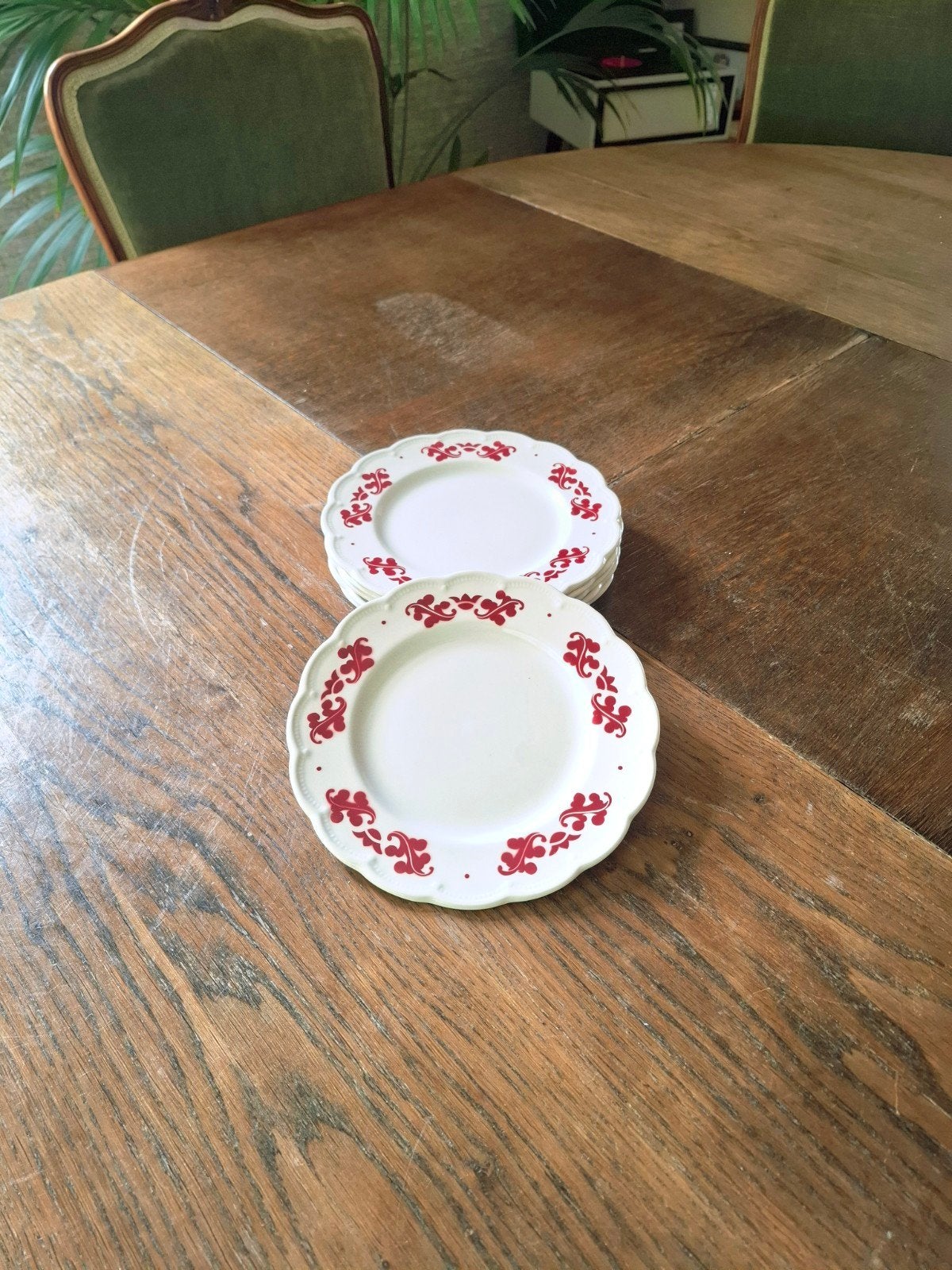 Vintage ontbijtborden Boch reeks Eikenblad rood - set van 6, Antiek en Kunst, Antiek | Servies los, Ophalen of Verzenden