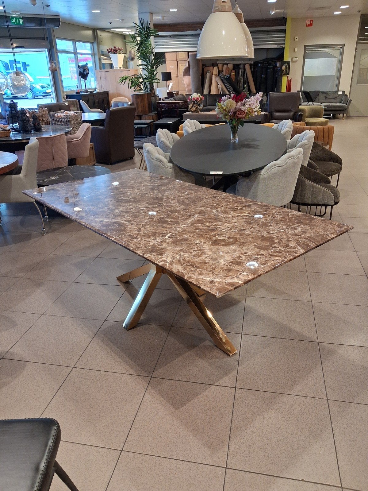 nieuwe Richmond Conrad eettafel faux marmer goude spinpoot, Ophalen, Meerkleurig, Nieuw, .