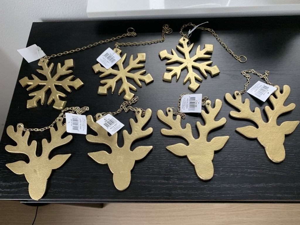 7 NIEUWE metalen kerst decoratie hangers sneeuwvlok rendier, Ophalen, Nieuw