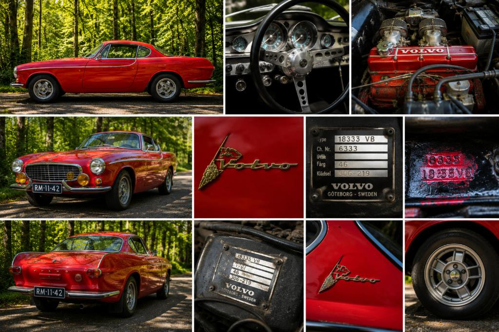 Volvo P1800 1963  vroege Zweedse productie  Jensen details, Achterwielaandrijving, 4 cilinders, 4 stoelen, Handgeschakeld