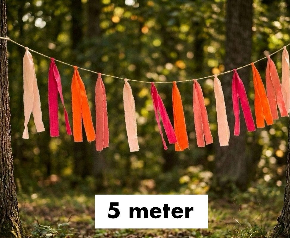 Nieuwe stoffen slinger 5 meter (oranje/roze), Ophalen of Verzenden, Nieuw, Versiering, Overige