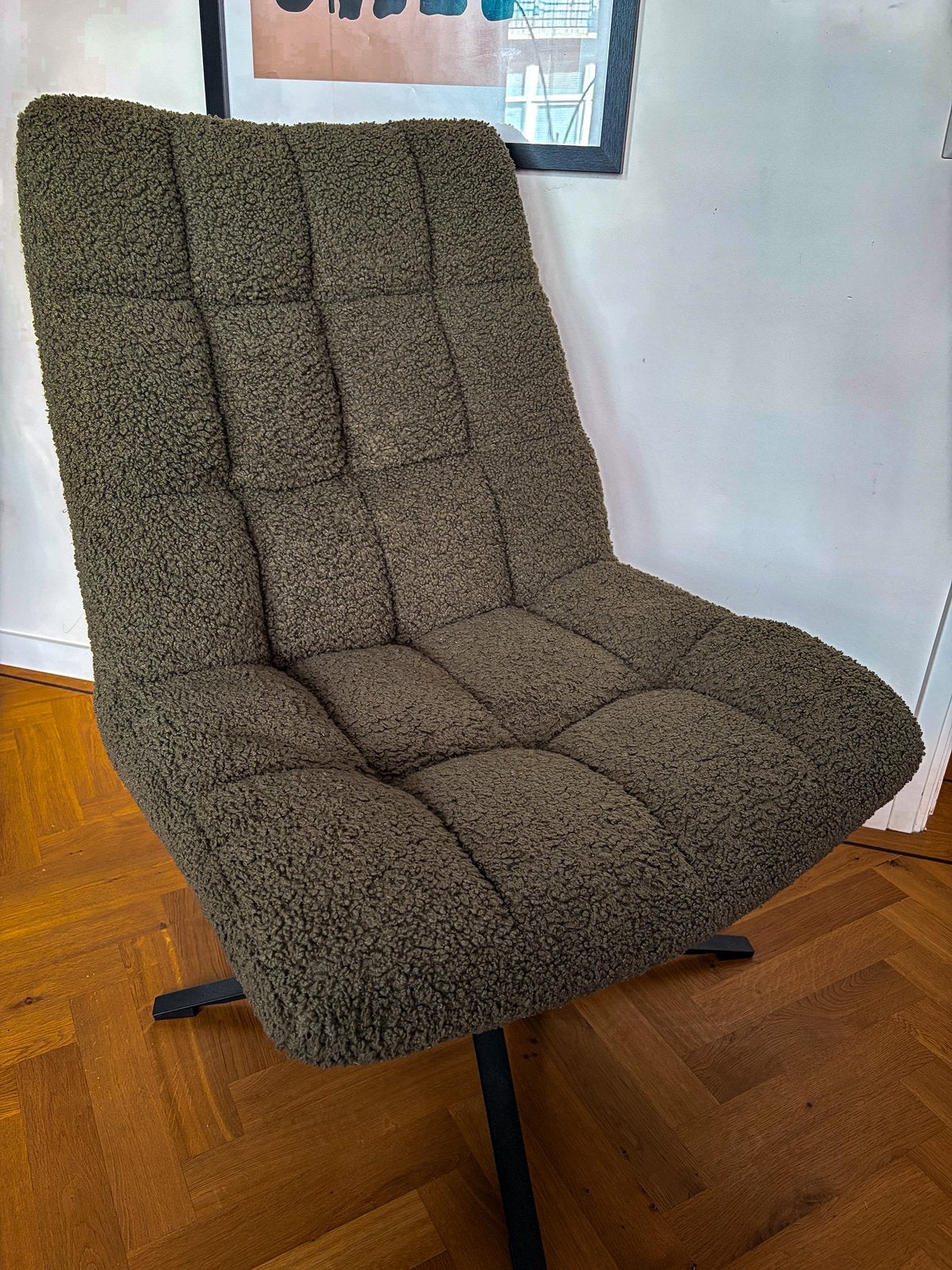 WOOOD Job groene teddy draaifauteuil, Ophalen, 75 tot 100 cm, Zo goed als nieuw, Stof