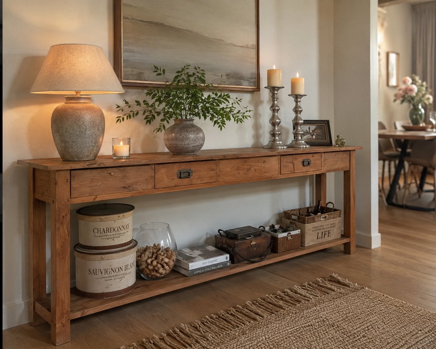 Teakhouten side table 2 meter lang en twee lades, Huis en Inrichting, Tafels | Sidetables, Ophalen, Gebruikt, Teakhout, 200 cm of meer