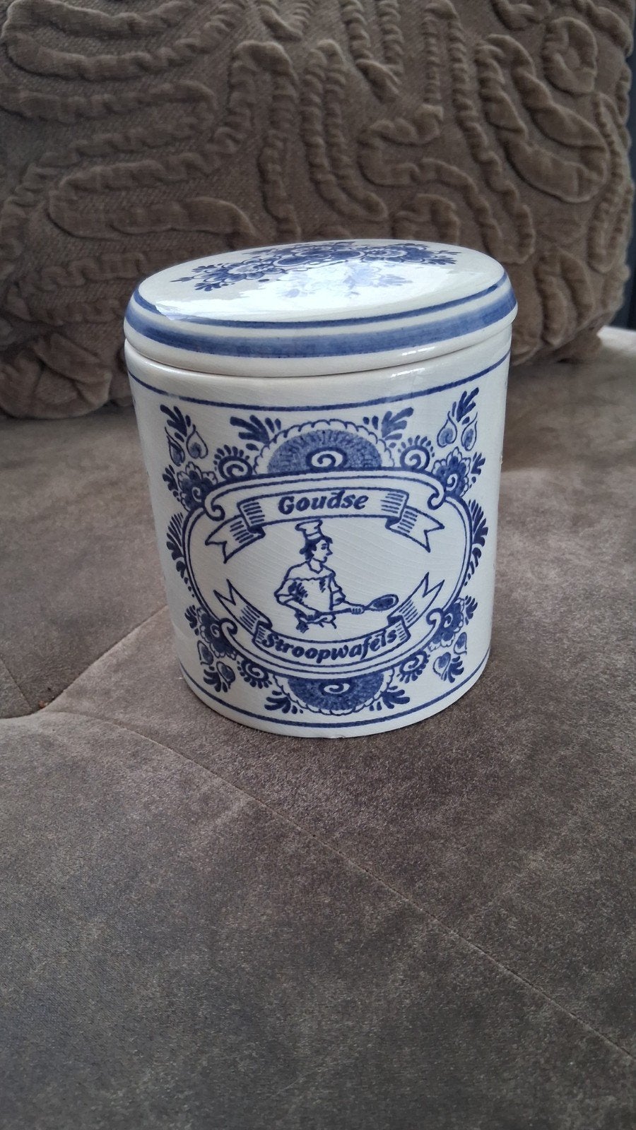 Goudse Stroopwafels Pot - Handgeschilderd Delfts Blauw, Antiek en Kunst, Ophalen of Verzenden