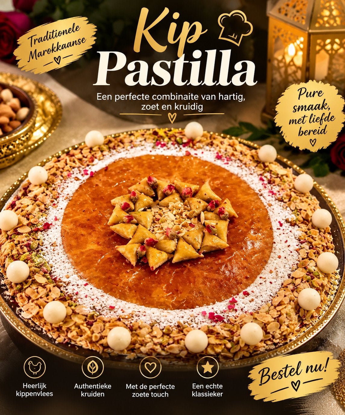 Kip pastilla (halal), Ophalen