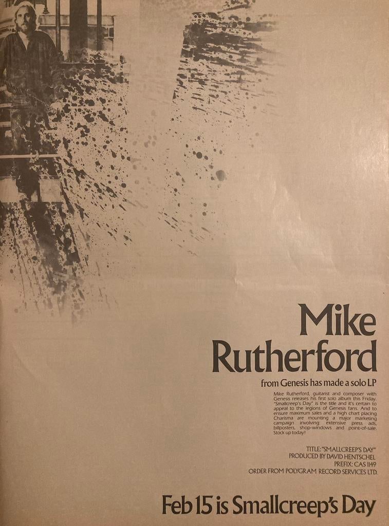 Paginagrote advertentie MIKE RUTHERFORD Smallcreep’s Day, Ophalen of Verzenden