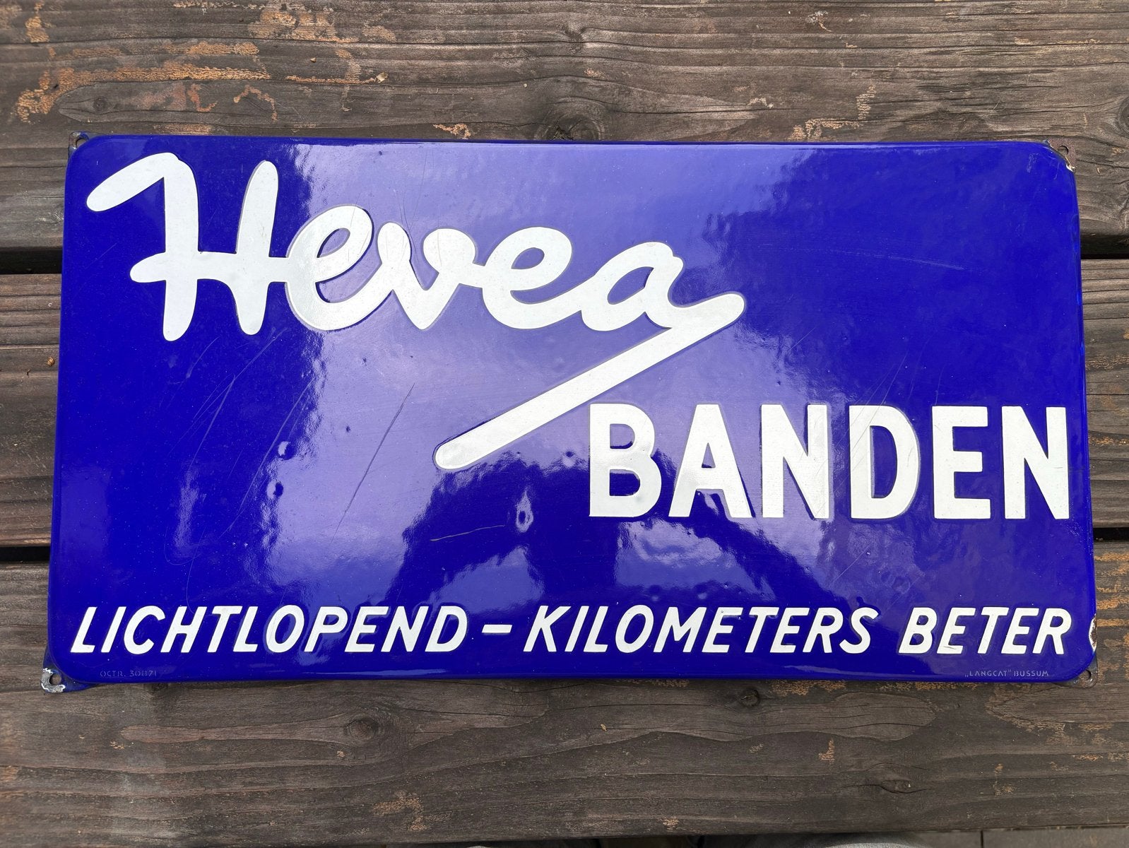 Vintage Hevea Banden Emaille Reclamebord, Ophalen of Verzenden