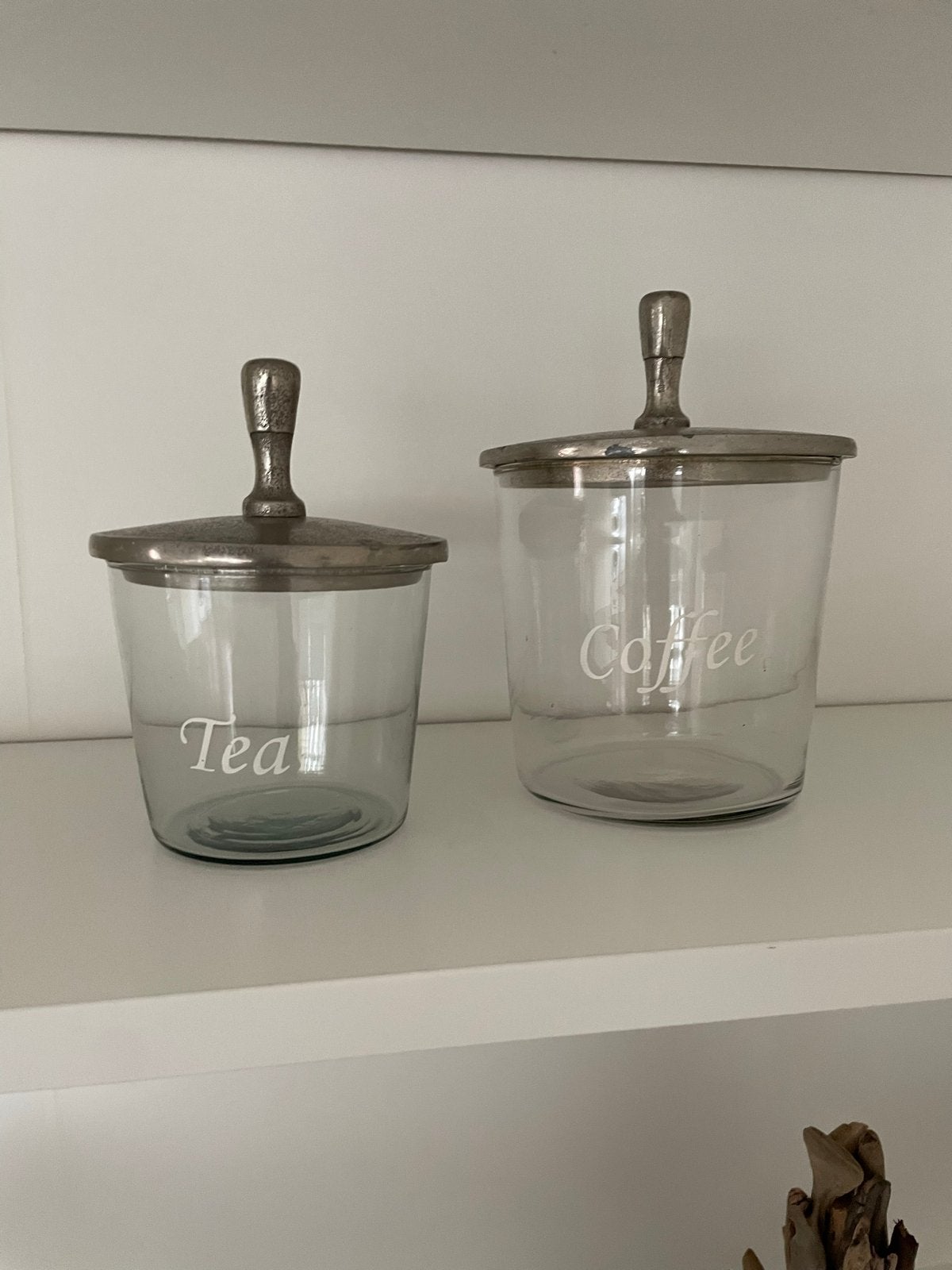 Glazen voorraadpotten voor thee en koffie, Ophalen, Glas, Zilver, Zo goed als nieuw