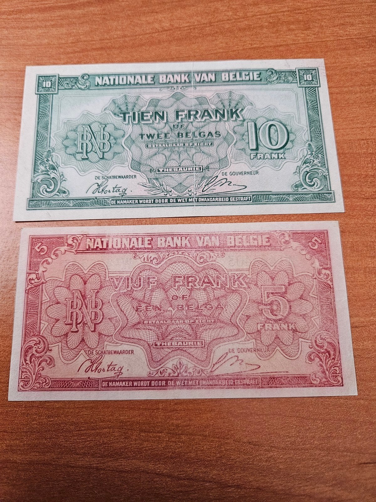 5 en 10 francs België set 1942 jaar WWII, Ophalen of Verzenden, Setje