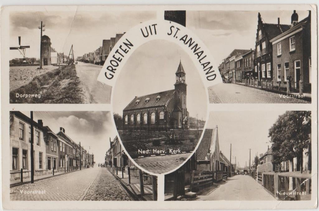 St. Annaland.(Zld) Groeten uit 5-vensterkaart 1939., Verzenden, 1920 tot 1940, Gelopen, Zuid-Holland