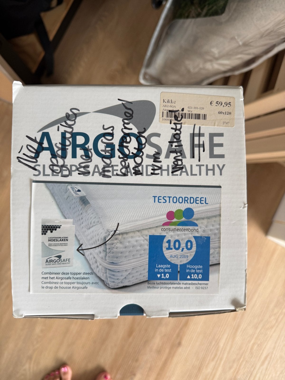Airgosafe matrastoppper voor baby's - 60x120 cm, Ophalen, 70 tot 85 cm, Zo goed als nieuw, Minder dan 140 cm
