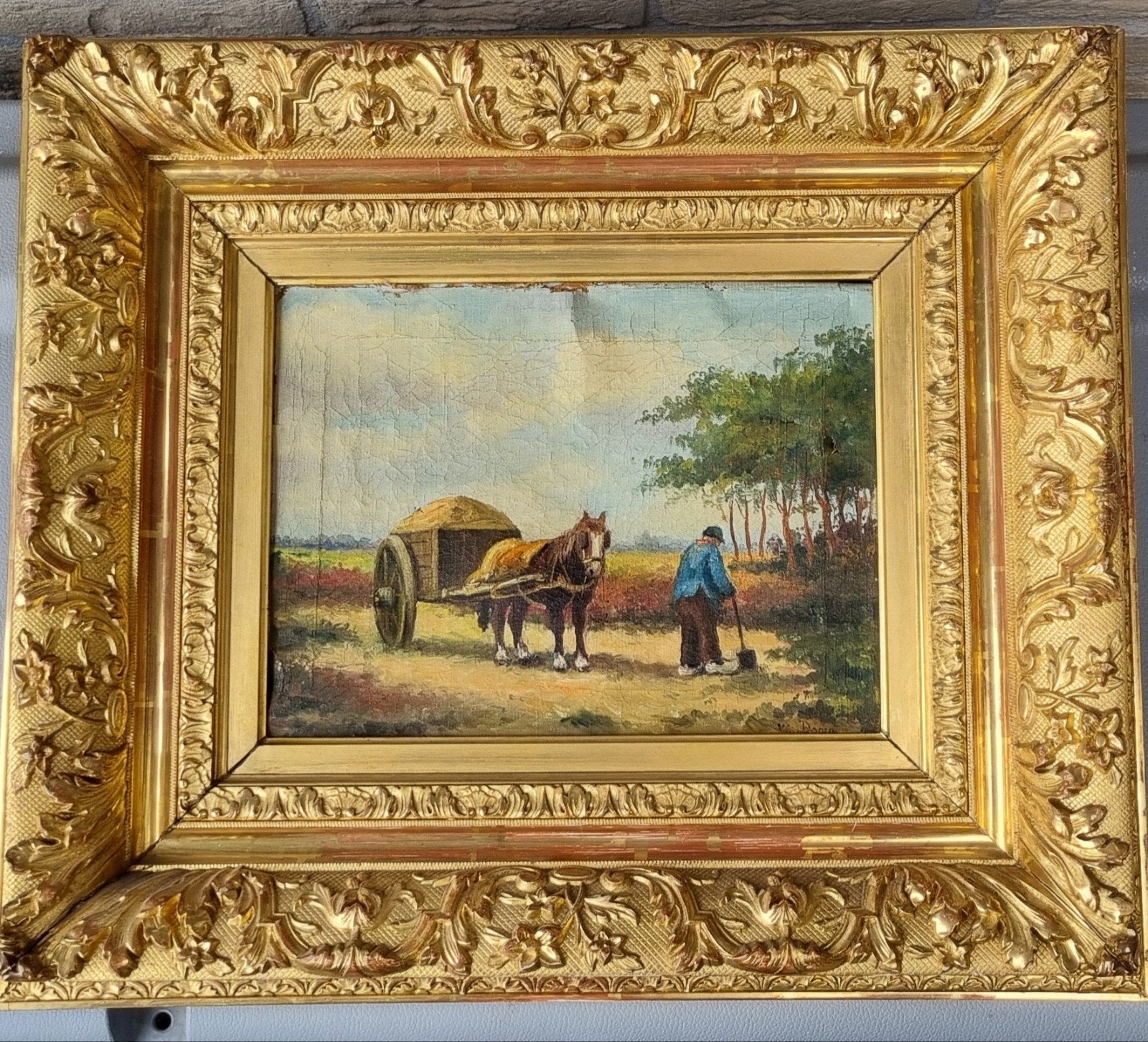 Schilderij W. van Doorn met zware lijst - opknapper, Ophalen of Verzenden