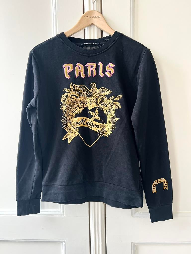 Maison Scotch sweater — zwart met print, maat XS, P, Zwart, P, P
