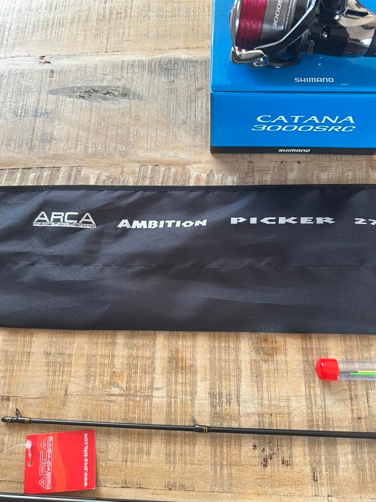 Nieuwe Arca winkle picker + Shimano molen, 2.70m & 25 gr, Ophalen of Verzenden, Nieuw, Complete set
