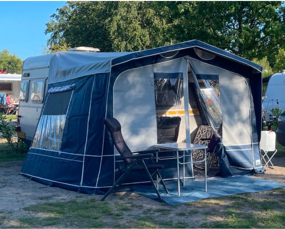 Voortent mt 4 met uitbouw en alluminium stokkenset, Caravans en Kamperen, Ophalen of Verzenden, Zo goed als nieuw