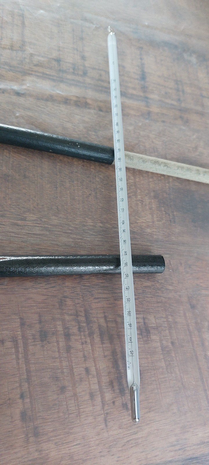 Riege glazen kwikthermometer in huls, Ophalen of Verzenden