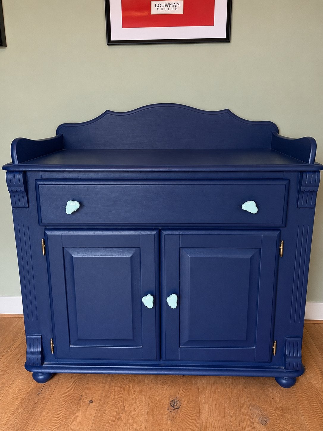Grenen commode - Donkerblauw geschilderd, Ophalen, Gebruikt, 75 tot 100 cm, Minder dan 50 cm