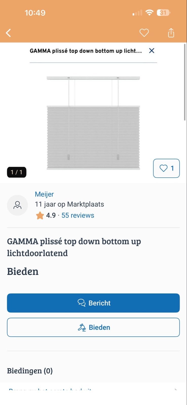 GAMMA plissé top down bottom up lichtdoorlatend, Ophalen, Gebruikt, Overige merken, 180 cm