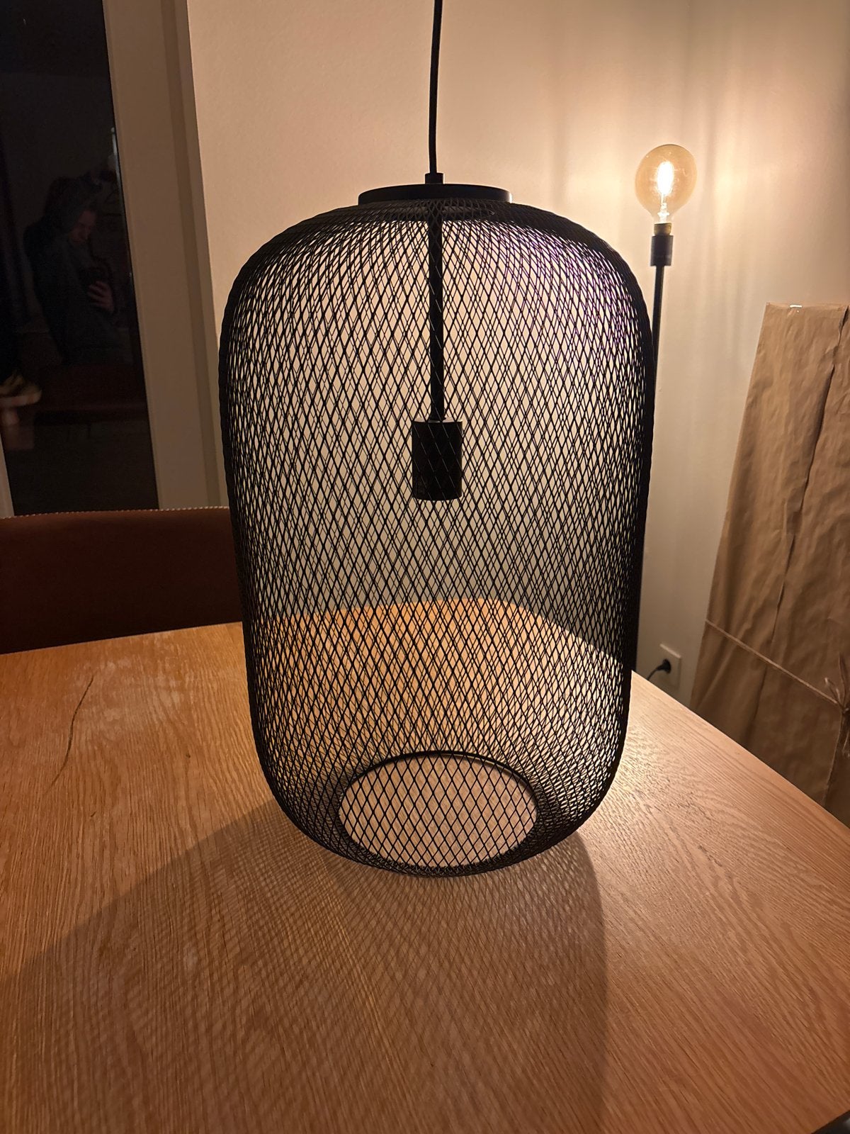 Zwarte metalen draadlamp - Eetkamerlamp 55x35cm, Ophalen, Gebruikt, Metaal, E27 (groot)