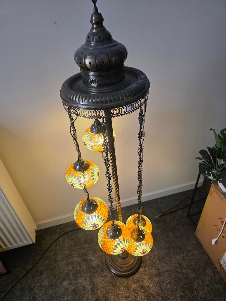 Oosterse Mozaïek Vloerlamp - 153cm Hoog met 6 Bollen, Ophalen, Zo goed als nieuw, Glas, 150 tot 200 cm
