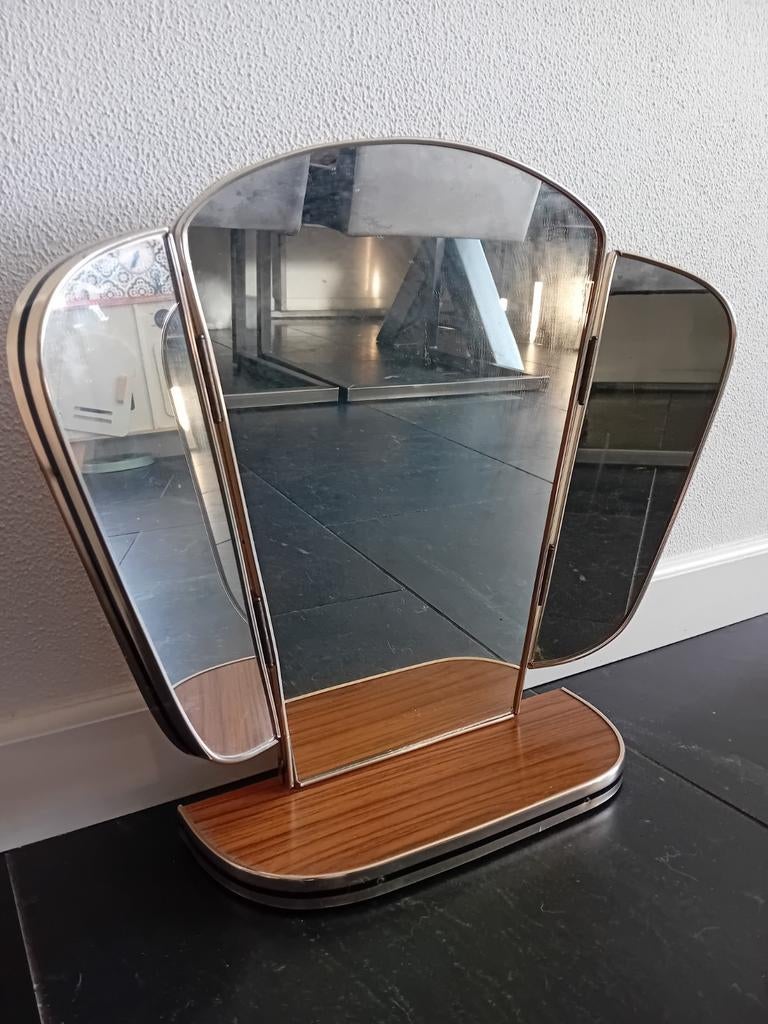 Vintage Drieluik Spiegel, Verzenden, Rechthoekig, Minder dan 50 cm