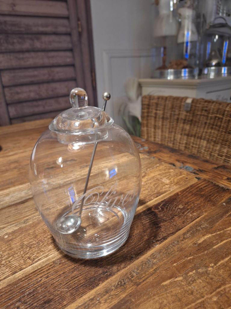 Riviera Maison olijven pot met lepel, Overige typen, Ophalen of Verzenden, Overige stijlen, Glas