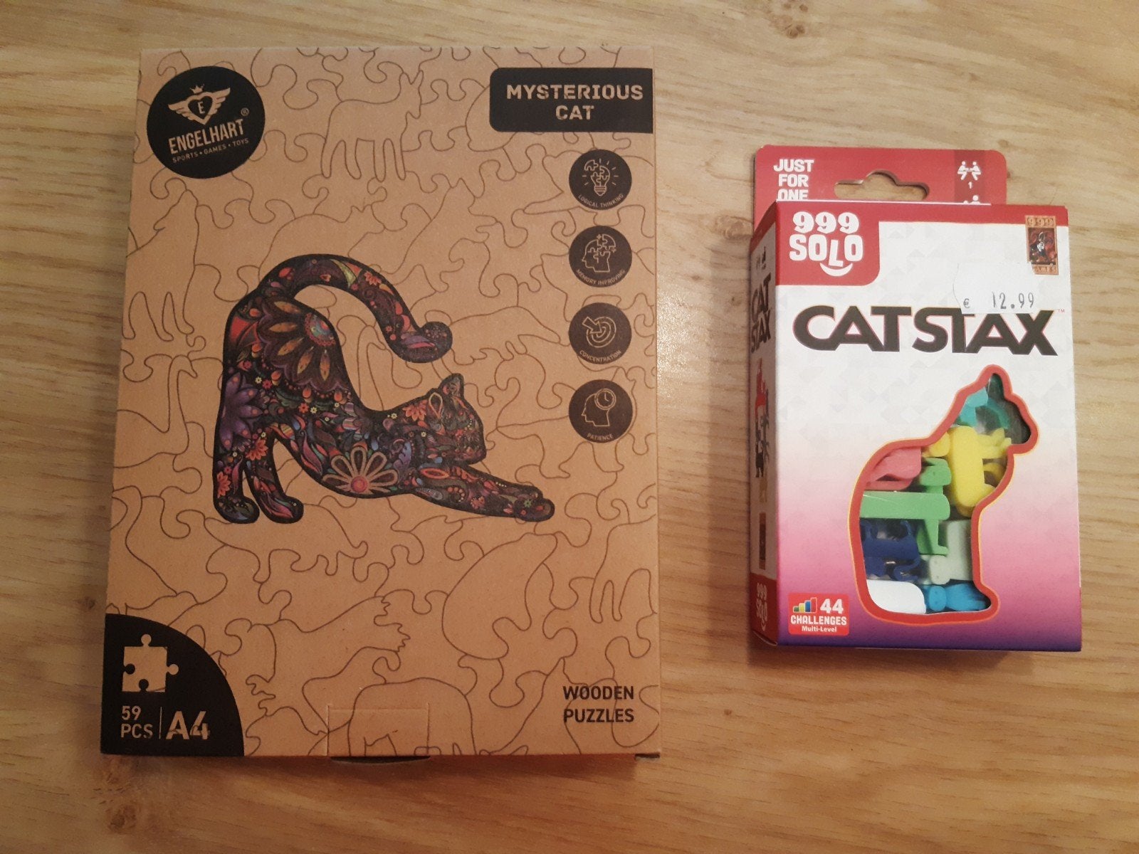 Houten kat puzzel en catstax, Verzenden, Legpuzzel