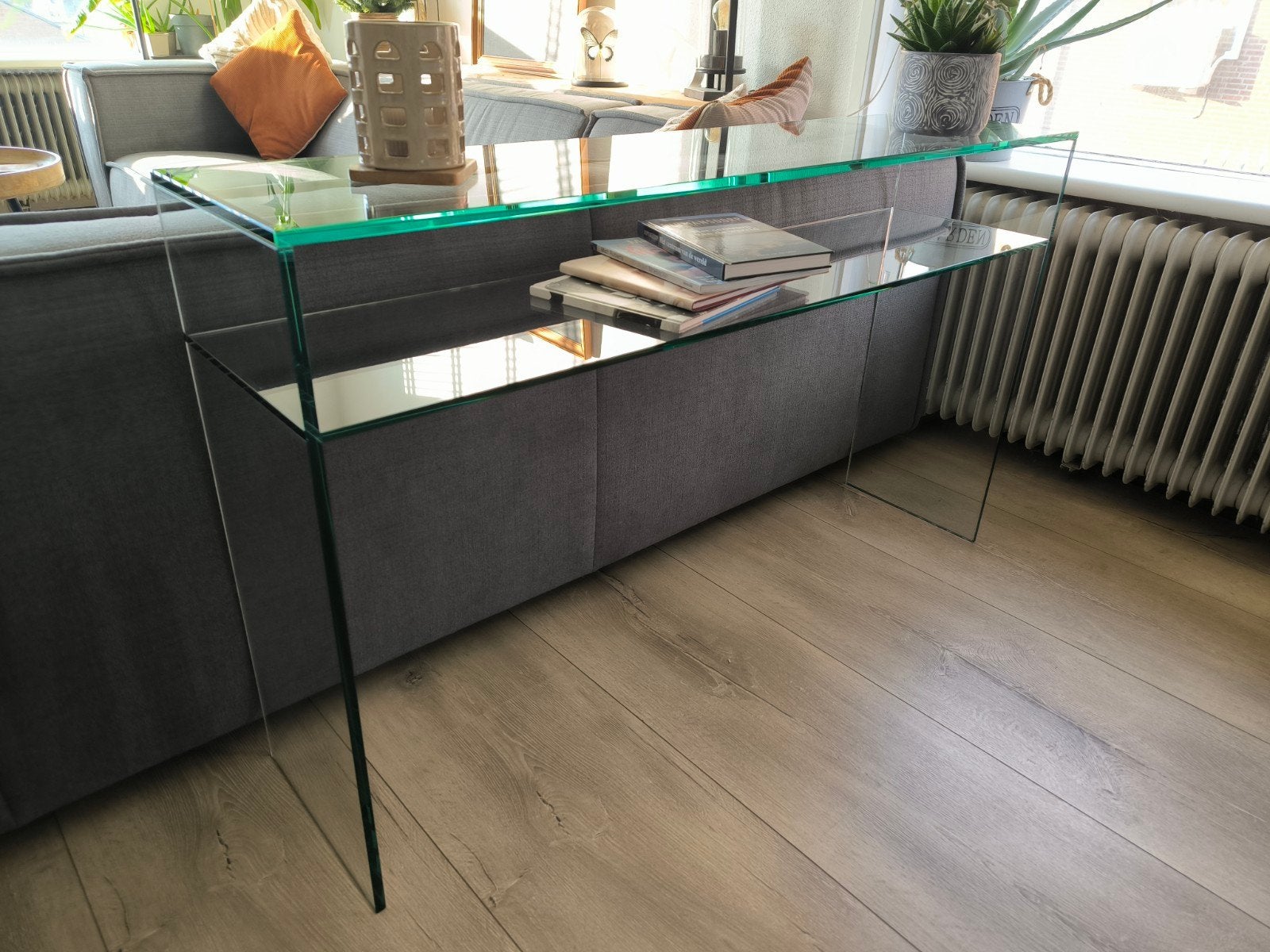 Glazen sidetable Helderr, Ophalen, 100 tot 150 cm, Glas, Zo goed als nieuw