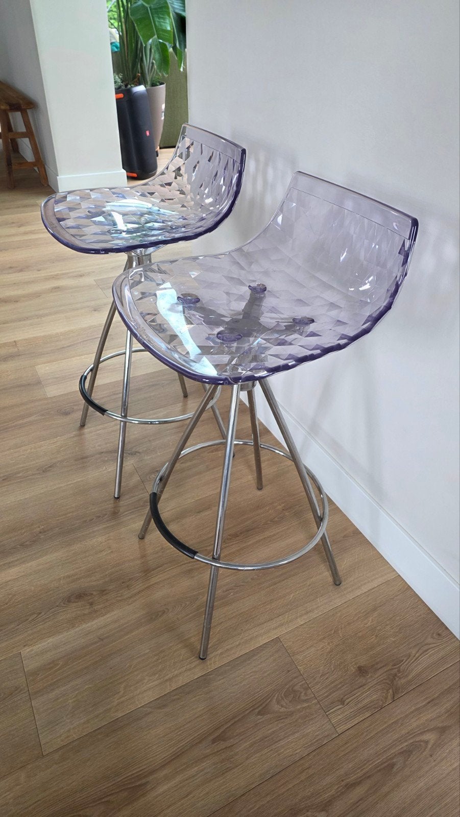 Calligaris Ice barkrukken - transparant/chroom (2 stuks), Ophalen, Met voetsteun, Zo goed als nieuw, 90 cm of meer