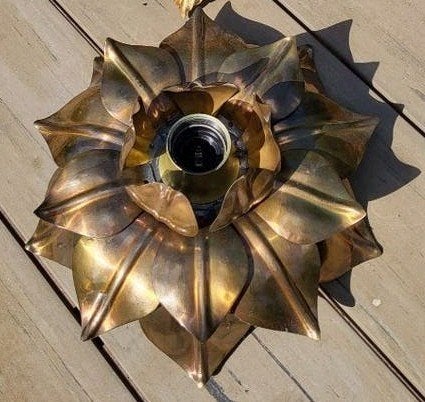 Masca brons Florentijnse blaadjes lamp jaren 60, Dimbaar, Plafondlamp, 30 cm, Metaal
