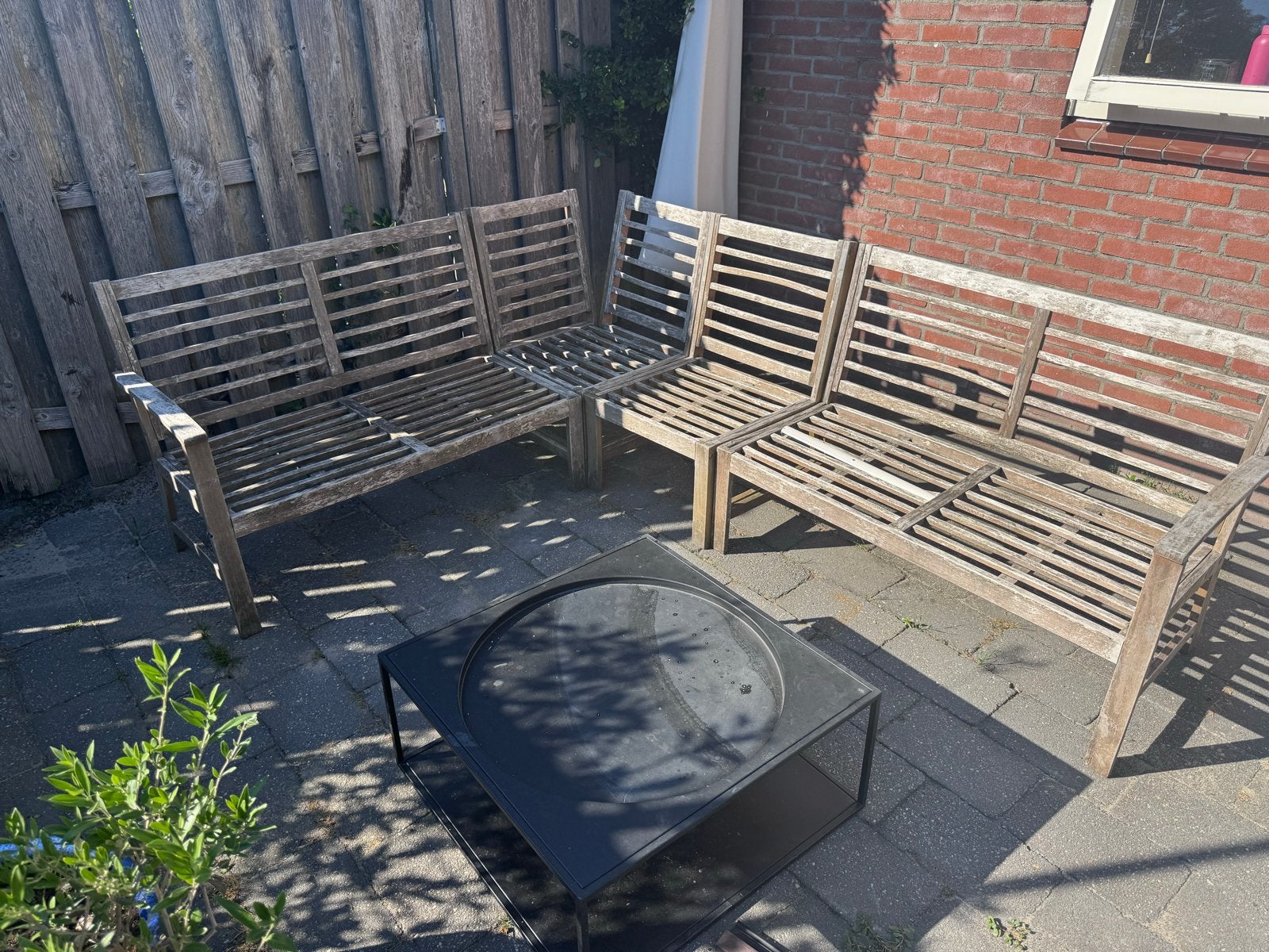 Houten tuinset met banken gratis ophalen, Ophalen, Gebruikt, 6 zitplaatsen, Hout