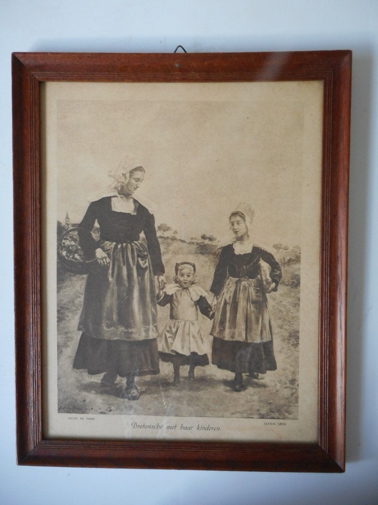 Antieke fotogravure Bretonse vrouw klederdracht. Lucien Gros, Ophalen, Overige typen, Overige technieken, Ingelijst